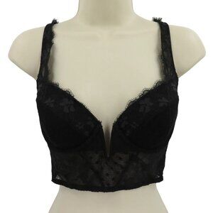 Victorias Secret 34C Bra Dream Angels Black Polka Dot Mesh Flower Lace Underwire